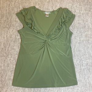 COPY - Vintage Susie women’s olive green ruffled v-neck stretch polyester top s…